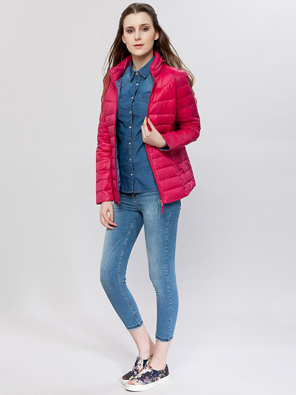 بالطو نسائي بياقة قمع وكم طويل عادي-4