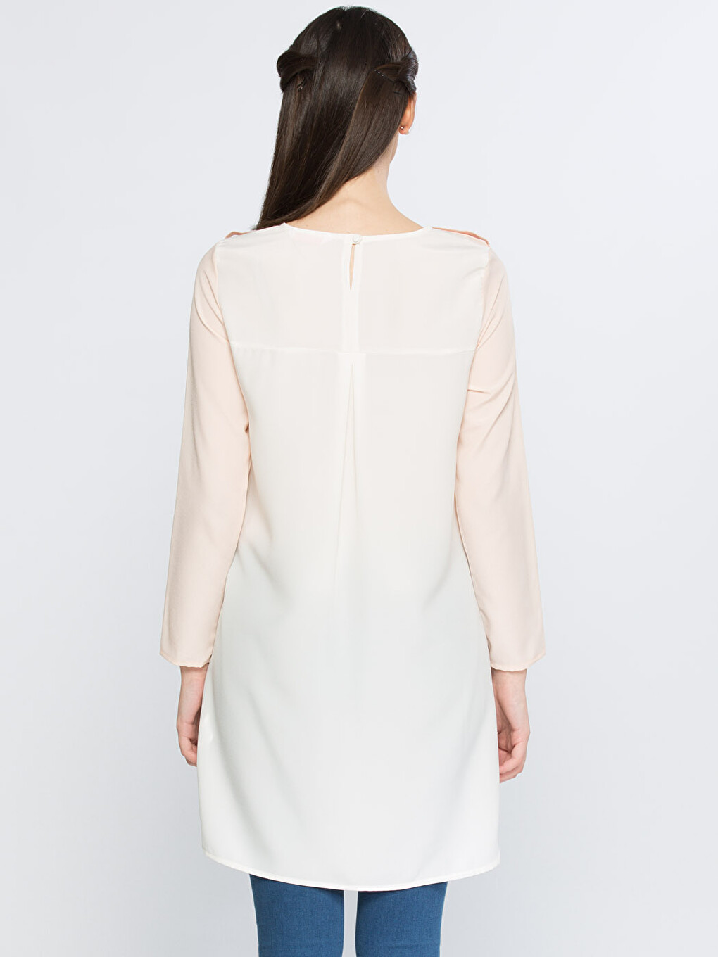 Shoulder Detail Crew Neck Long Sleeve Women's Tunic-1