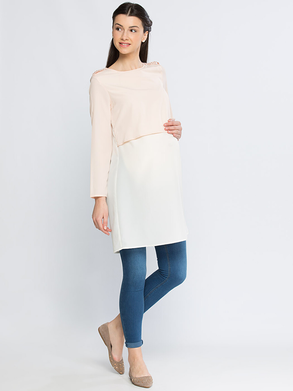 Shoulder Detail Crew Neck Long Sleeve Women's Tunic-2