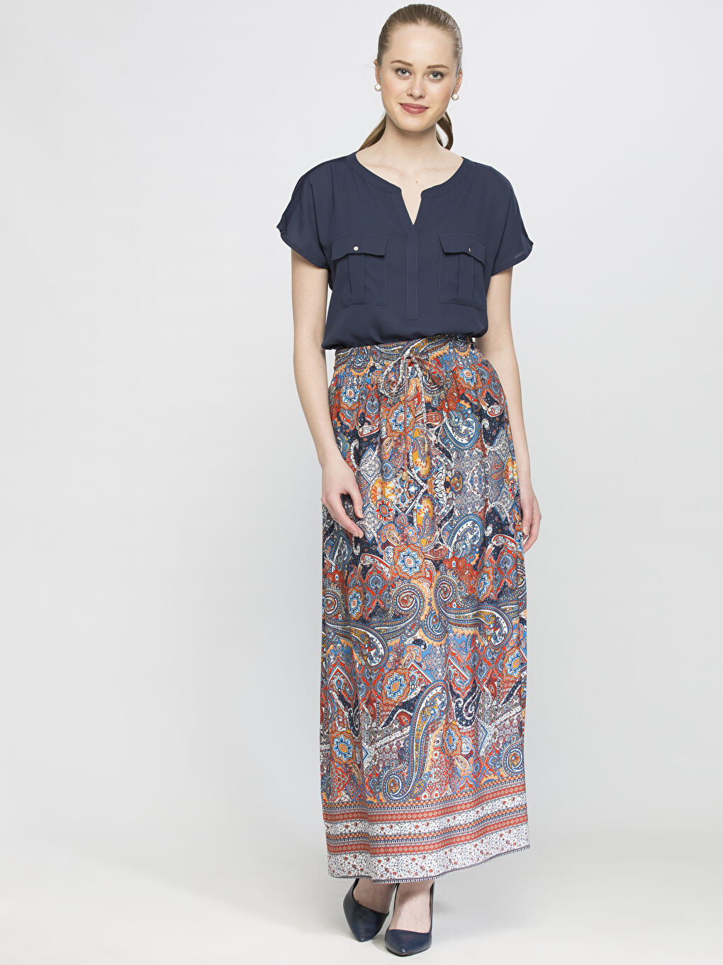 Ekru Baskılı Etek-2