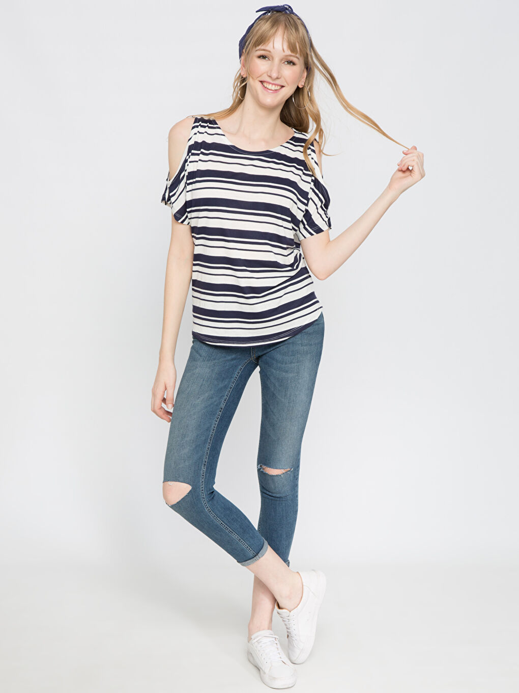 Lacivert Çizgili Tişört-2