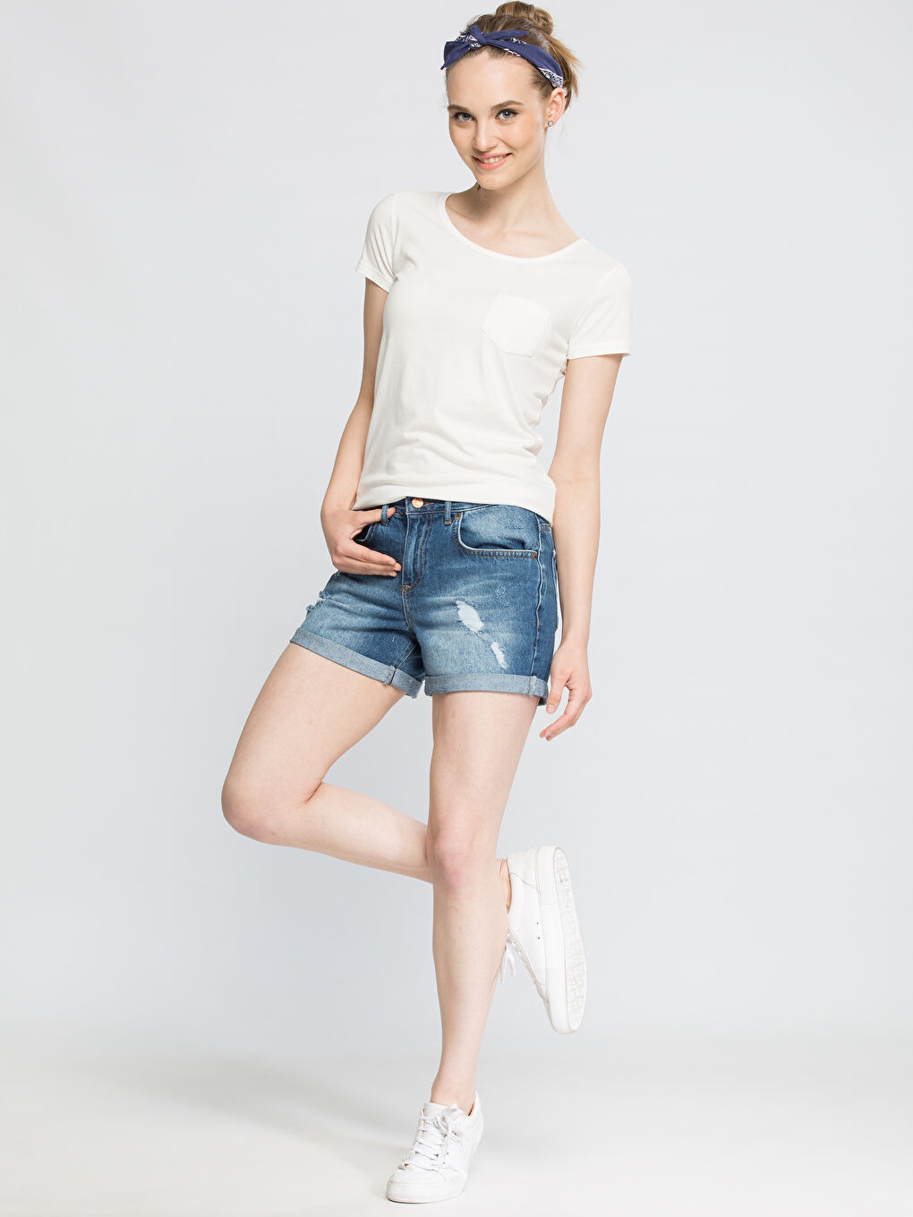 Orta İndigo Rodeo Jean Şort-2