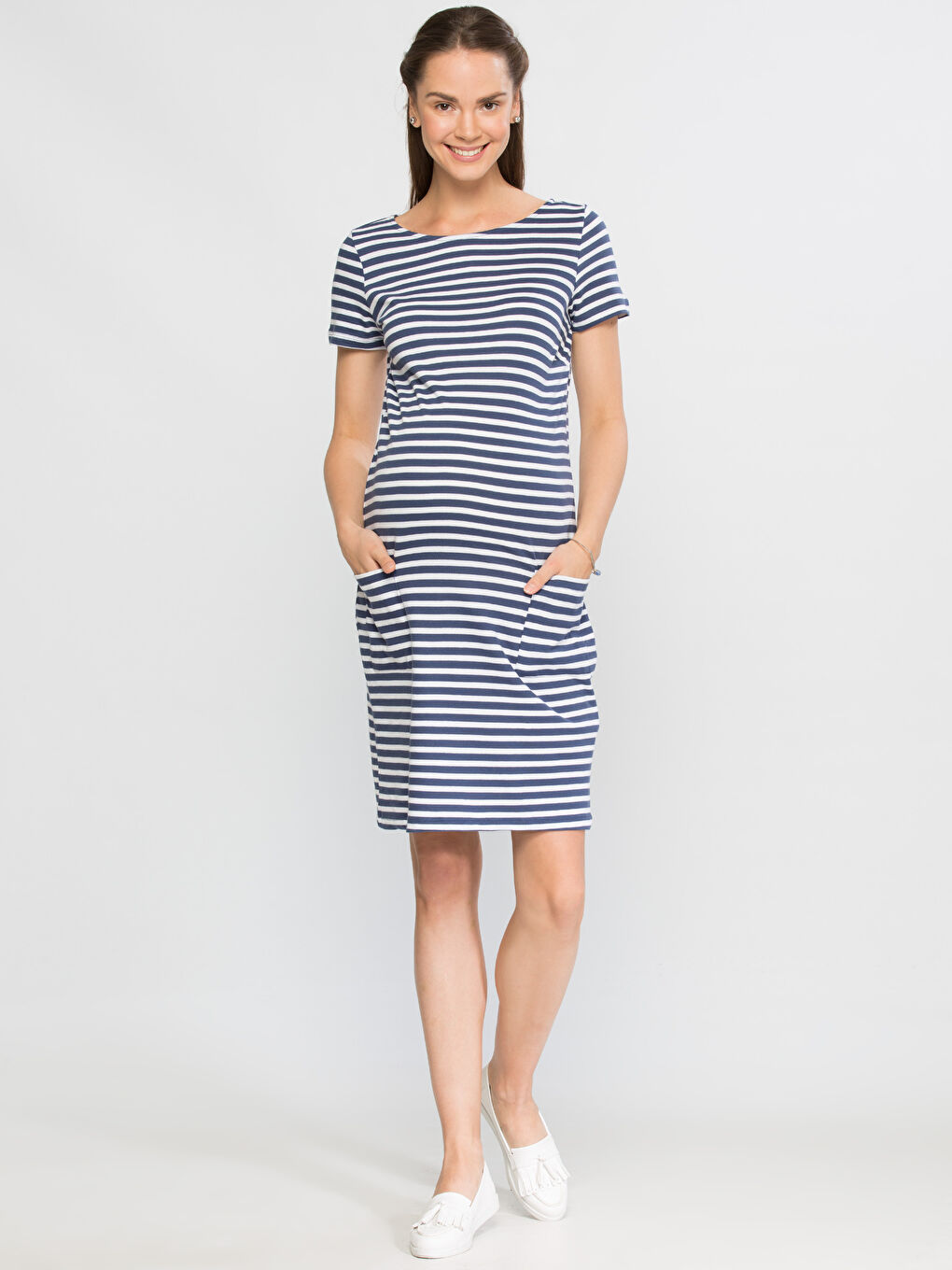 Beyaz-Açık Gri-Koyu Mavi Elbise