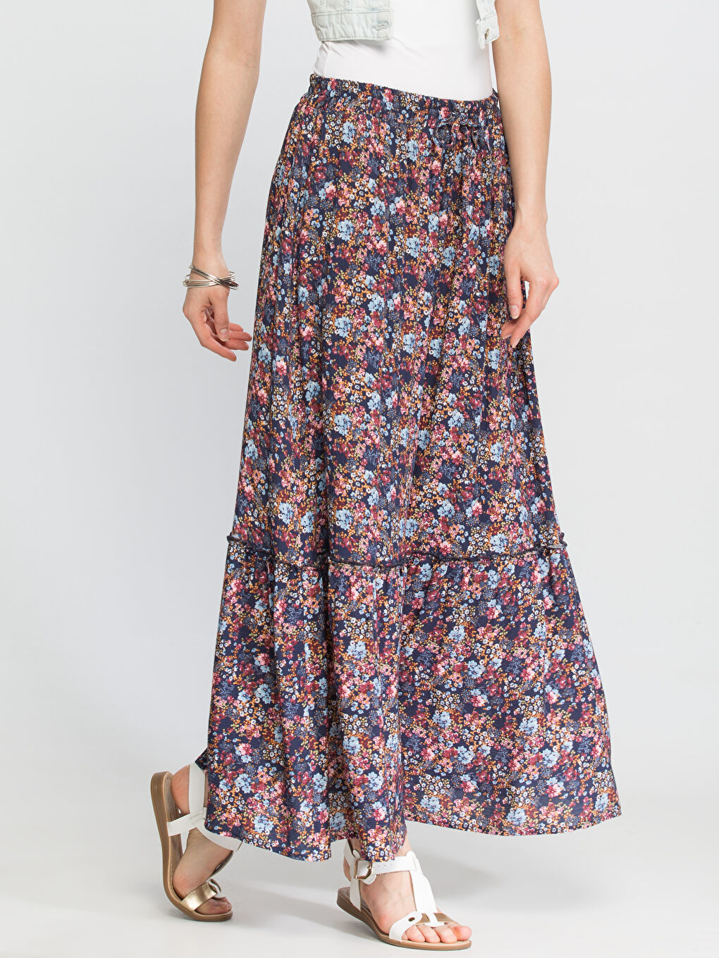 Lacivert Baskılı Etek