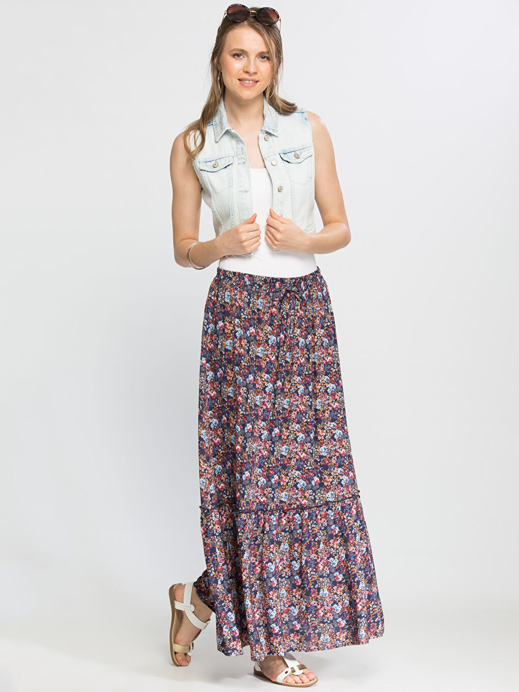 Lacivert Baskılı Etek-2