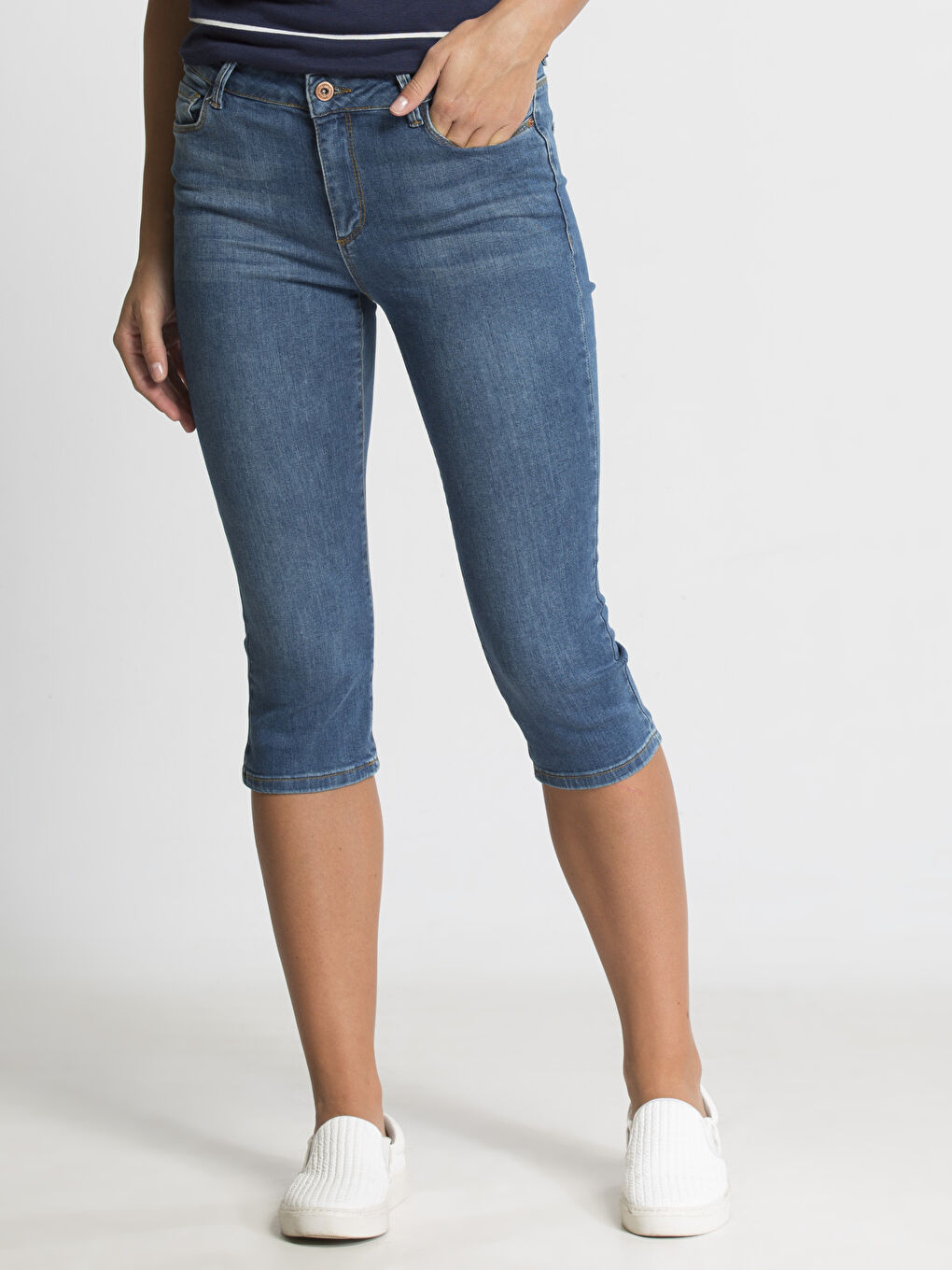 Orta İndigo Rodeo Jean Kapri