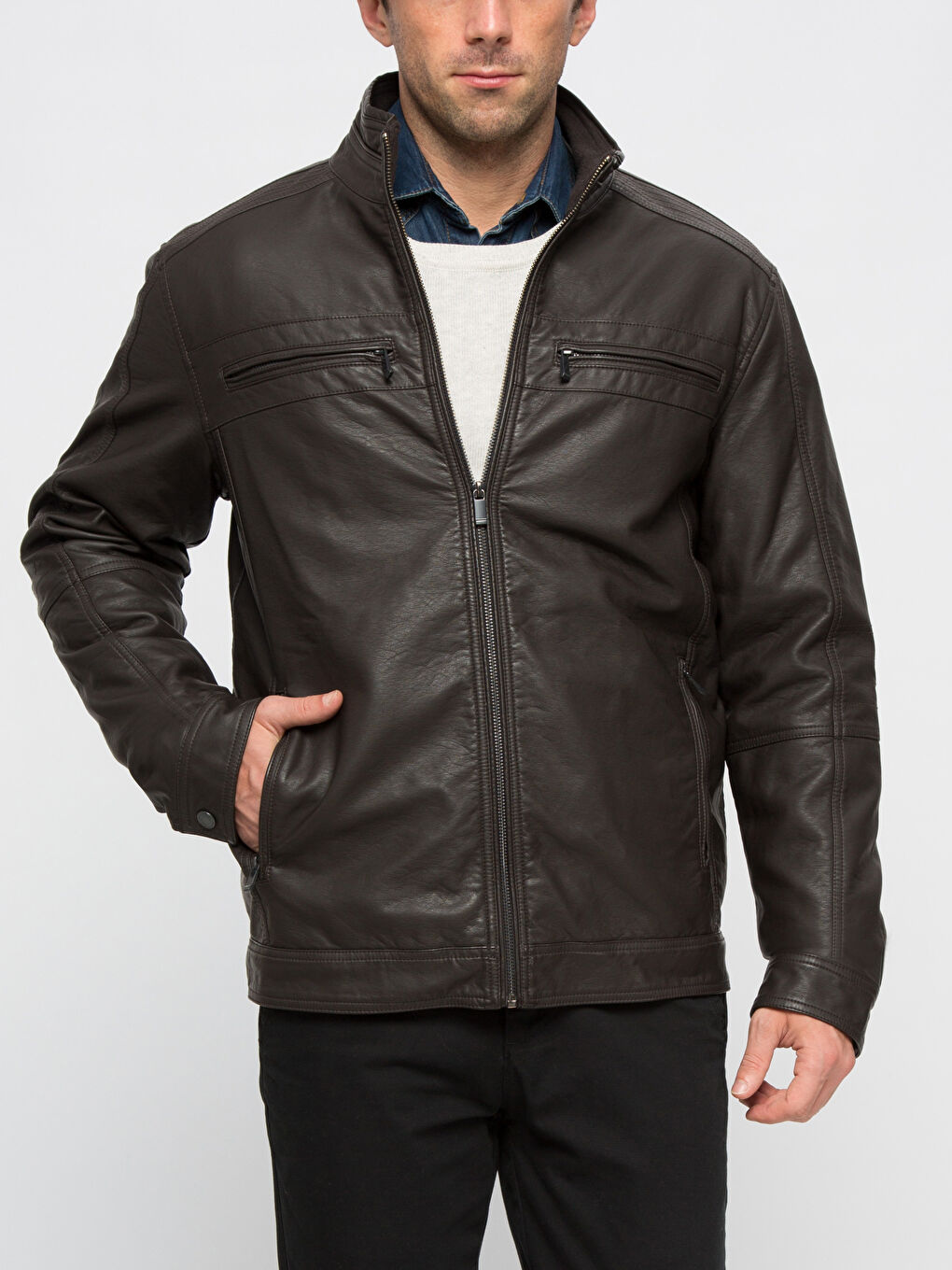 K.Kahverengi Deri Görünümlü Mont