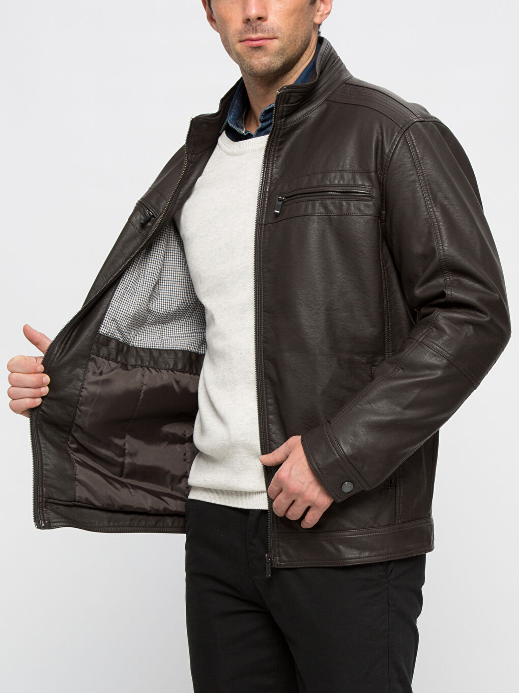 K.Kahverengi Deri Görünümlü Mont-1