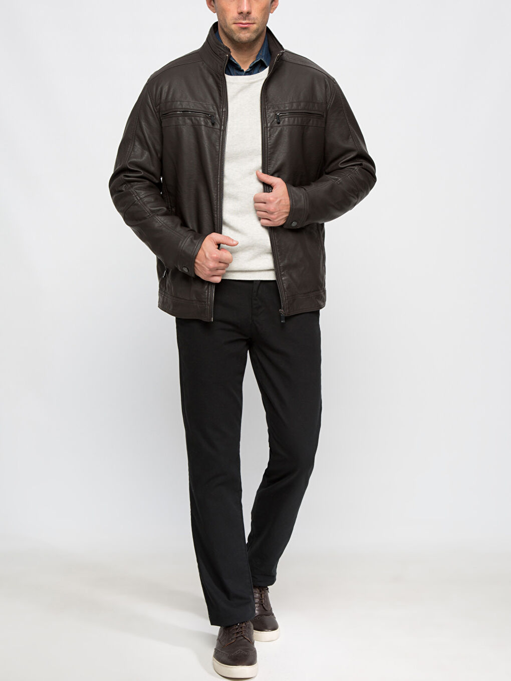 K.Kahverengi Deri Görünümlü Mont-3