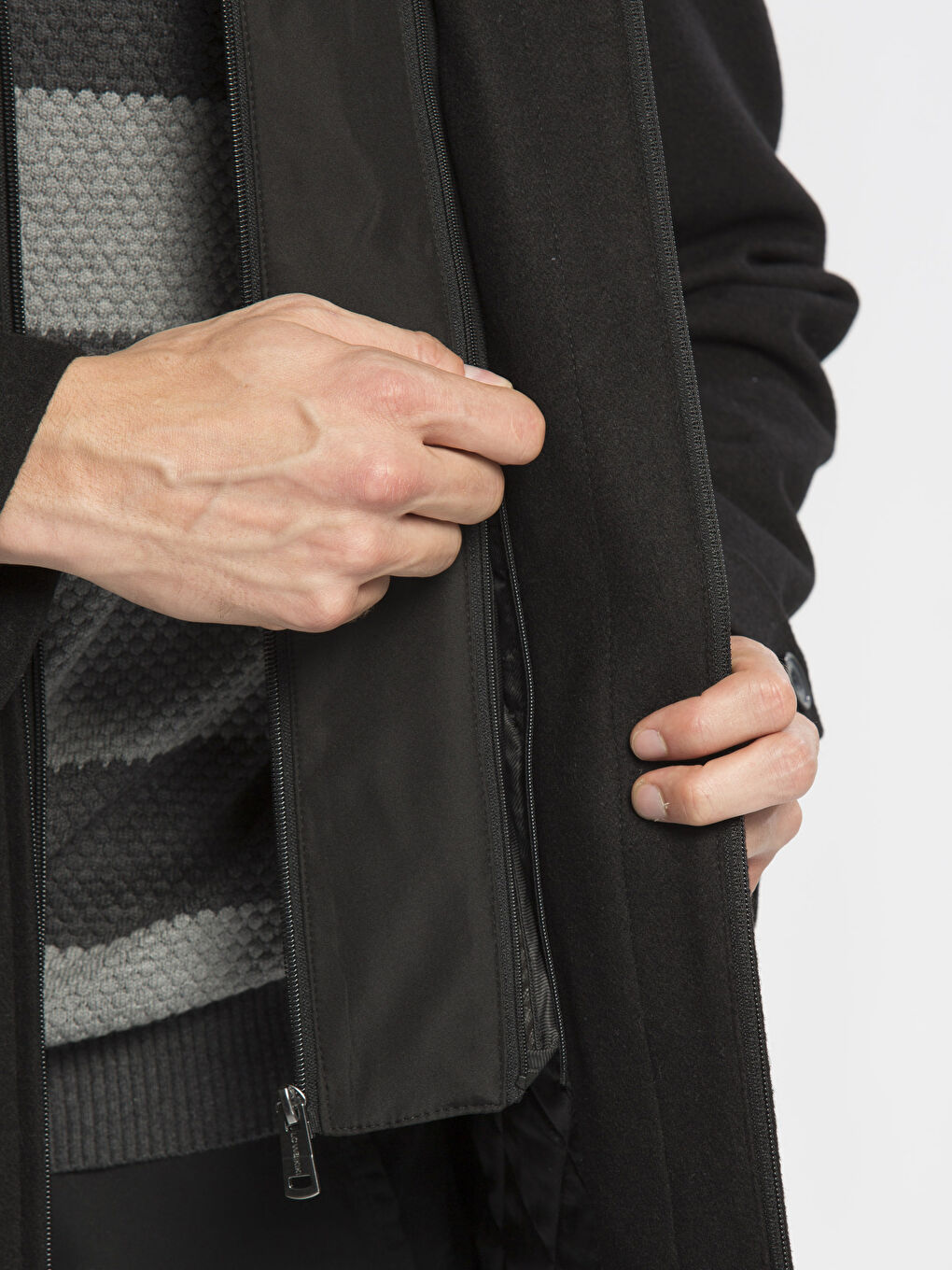 Siyah Kalın Yün Karışımlı Kaşe Kaban-4