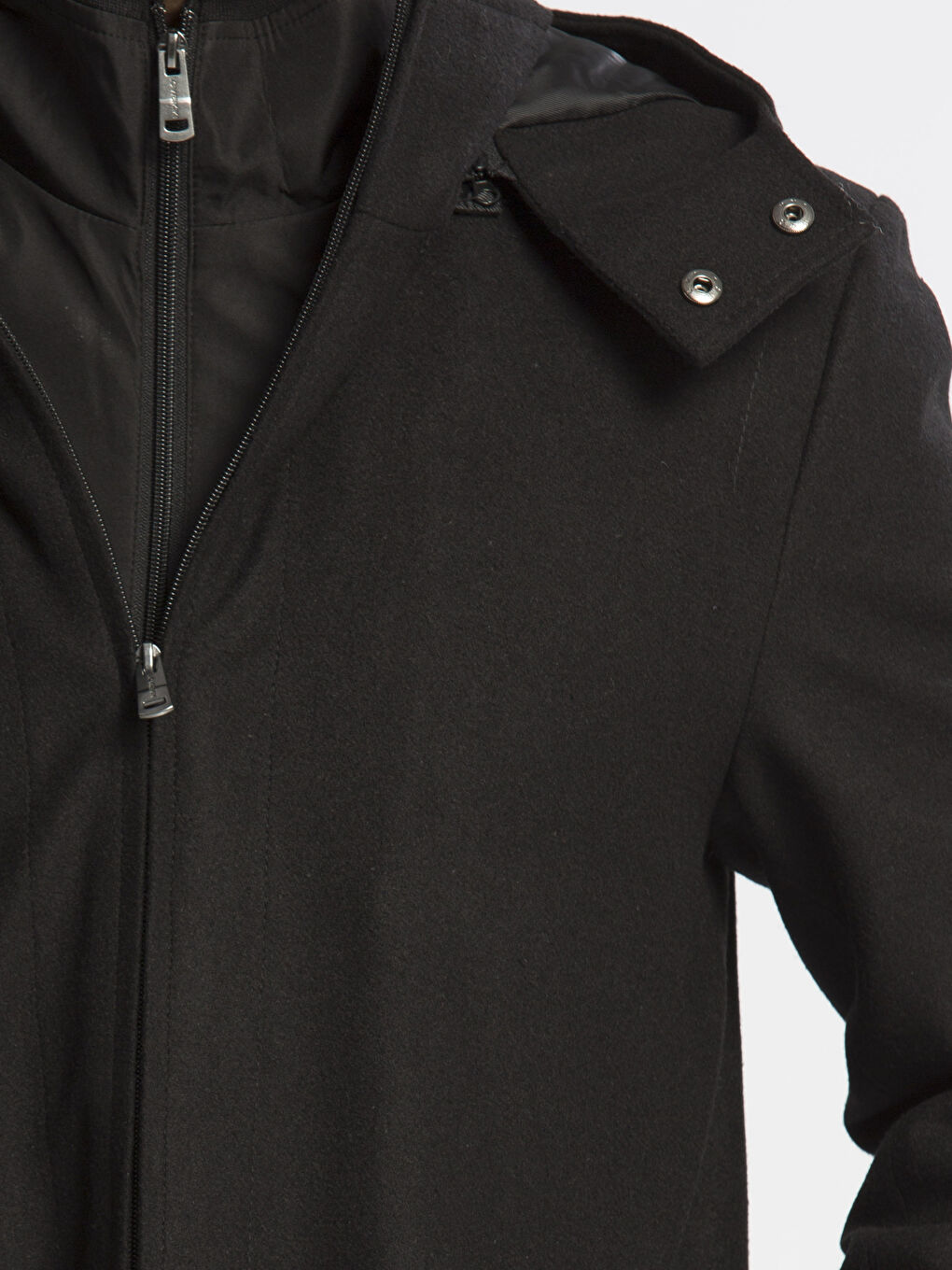 Siyah Kalın Yün Karışımlı Kaşe Kaban-5