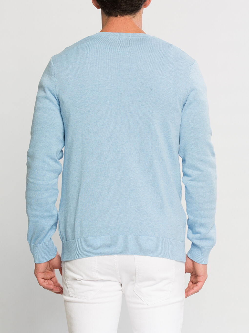 Mavi V Yaka Basic İnce Triko Kazak-1