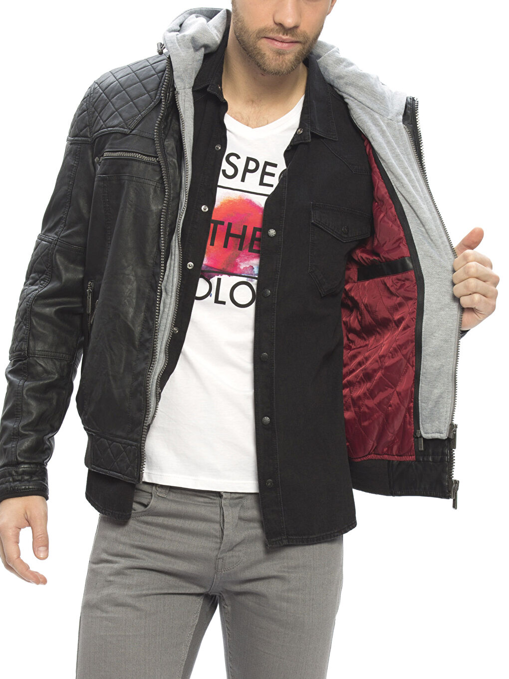 Siyah Deri Görünümlü Mont-1