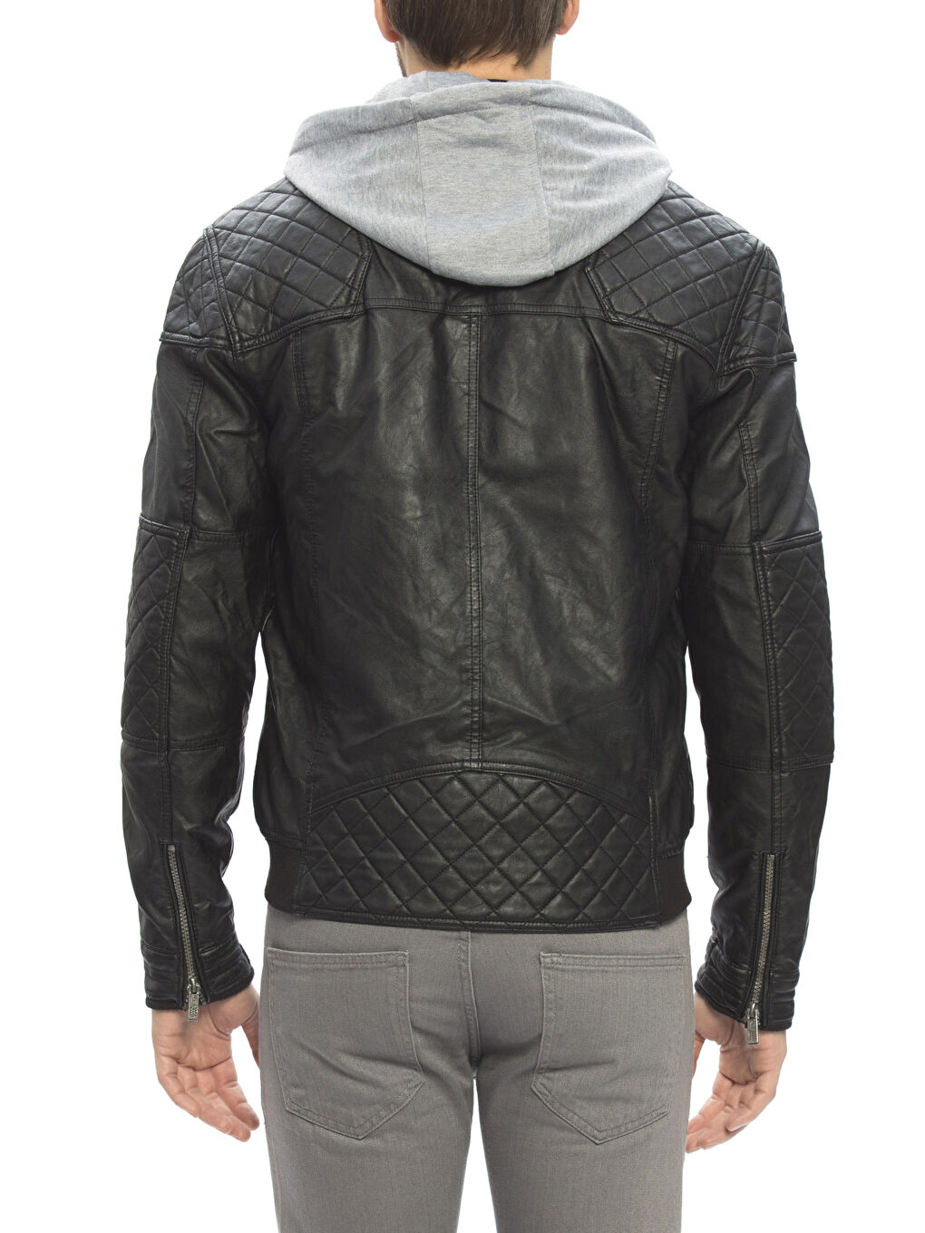 Siyah Deri Görünümlü Mont-2