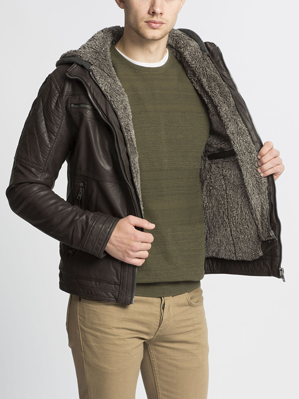 Kahverengi K.Kahve Deri Görünümlü Mont-1