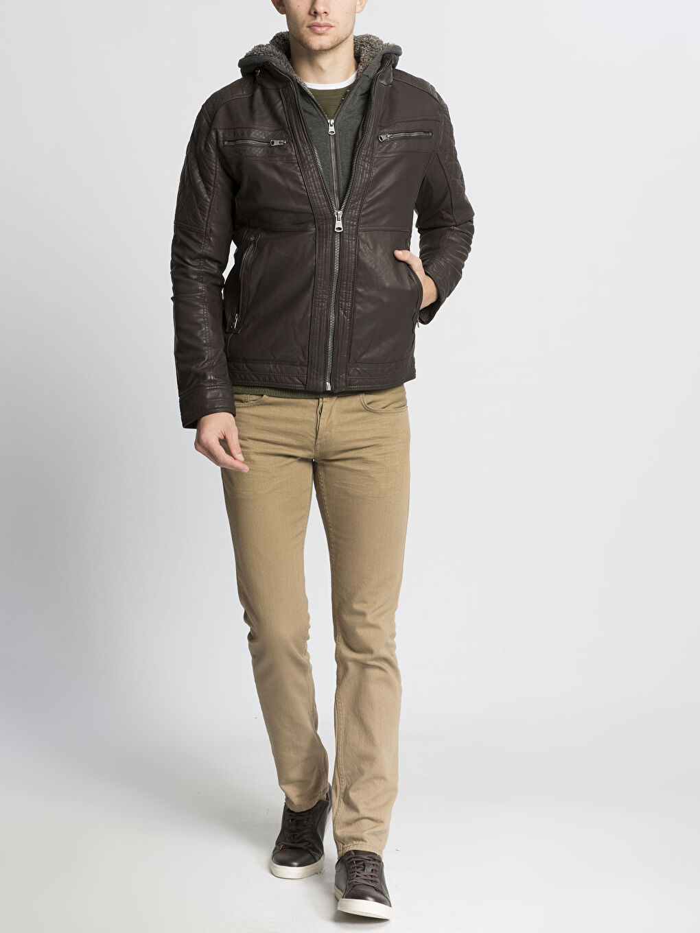 Kahverengi K.Kahve Deri Görünümlü Mont-3