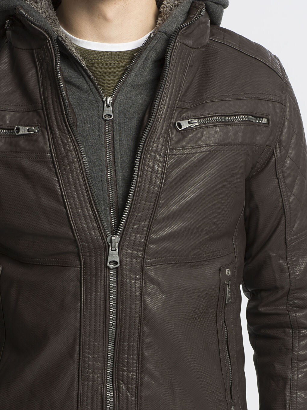 Kahverengi K.Kahve Deri Görünümlü Mont-4