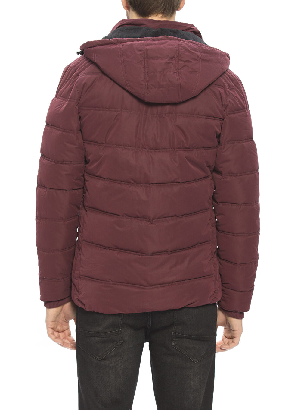 Bordo Kapüşonlu Kalın Şişme Mont-2