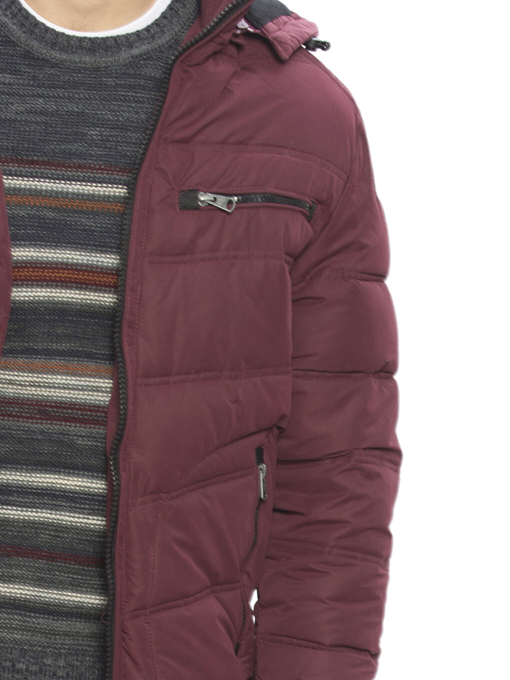 Bordo Kapüşonlu Kalın Şişme Mont-4