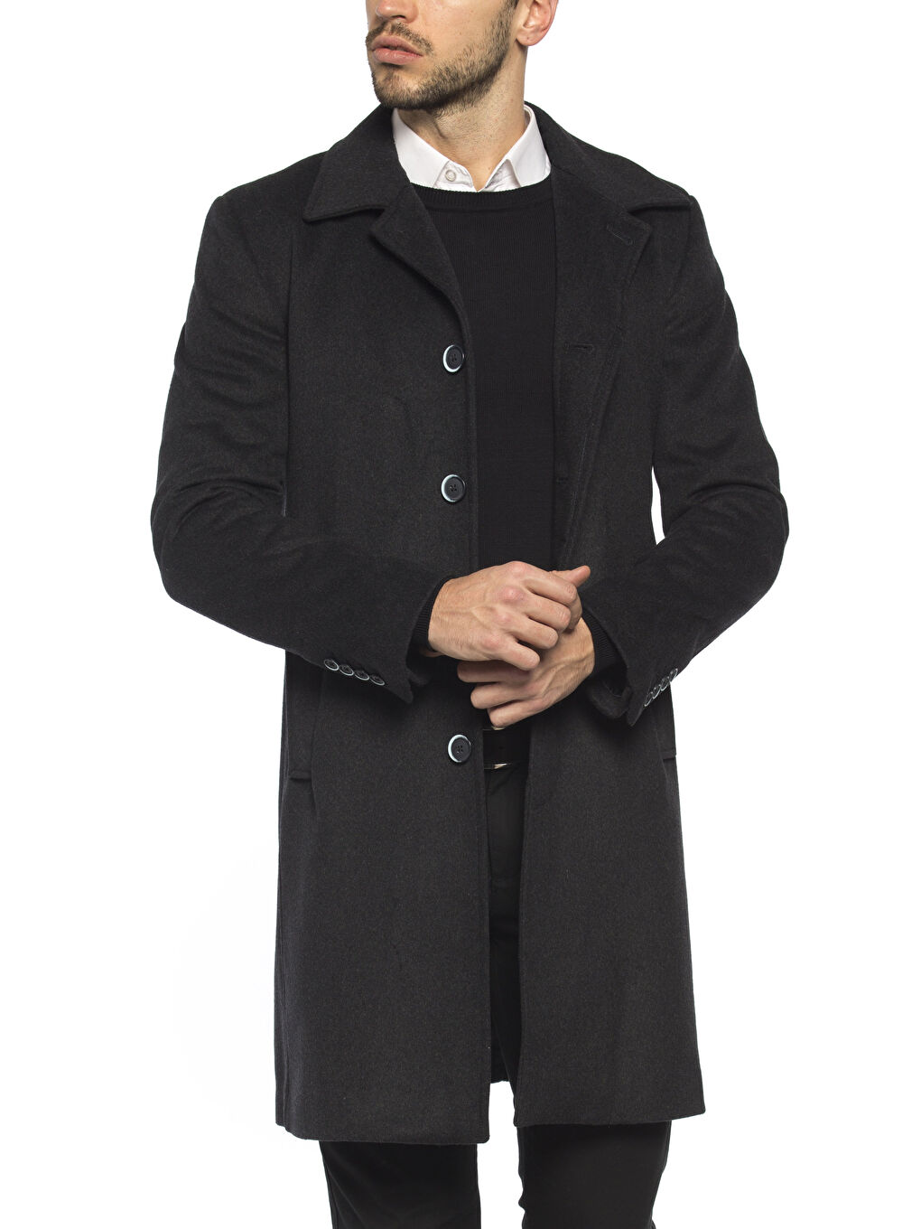 Palton din amestec de lână ANTRACIT Bărbat