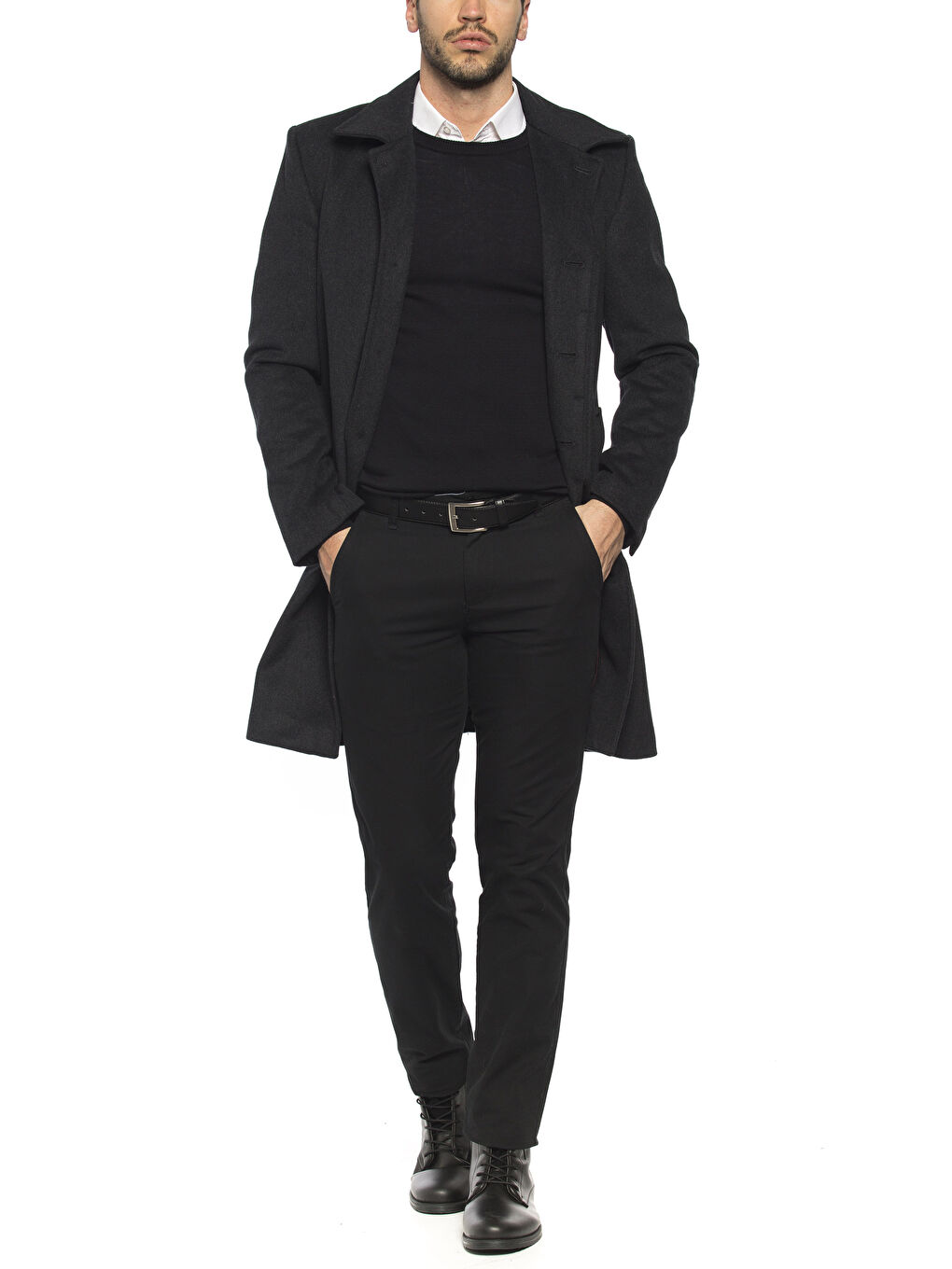 Palton din amestec de lână ANTRACIT Bărbat-2