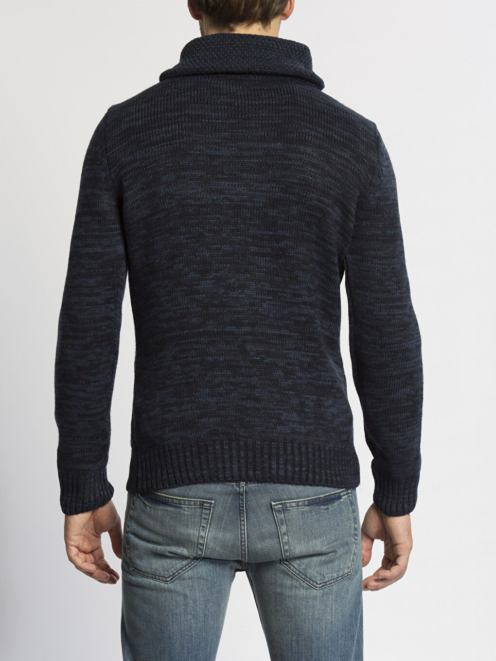 Lacivert Regular Fit Saç Örgüsü Desenli Erkek Triko Kazak-1