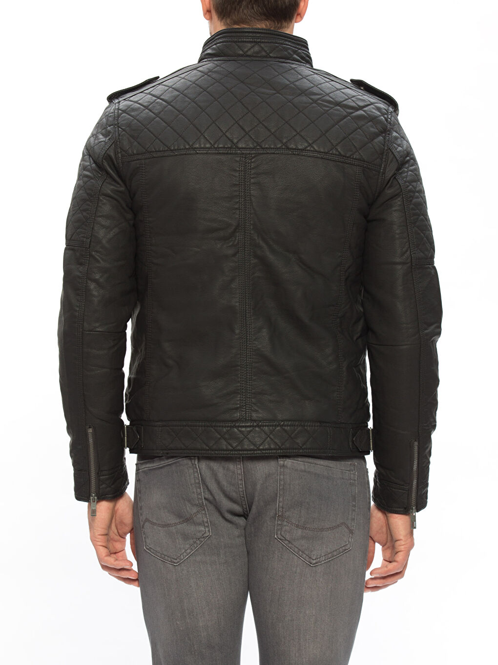 Bordo-Koyu Mavi-Haki Deri Görünümlü Mont-2