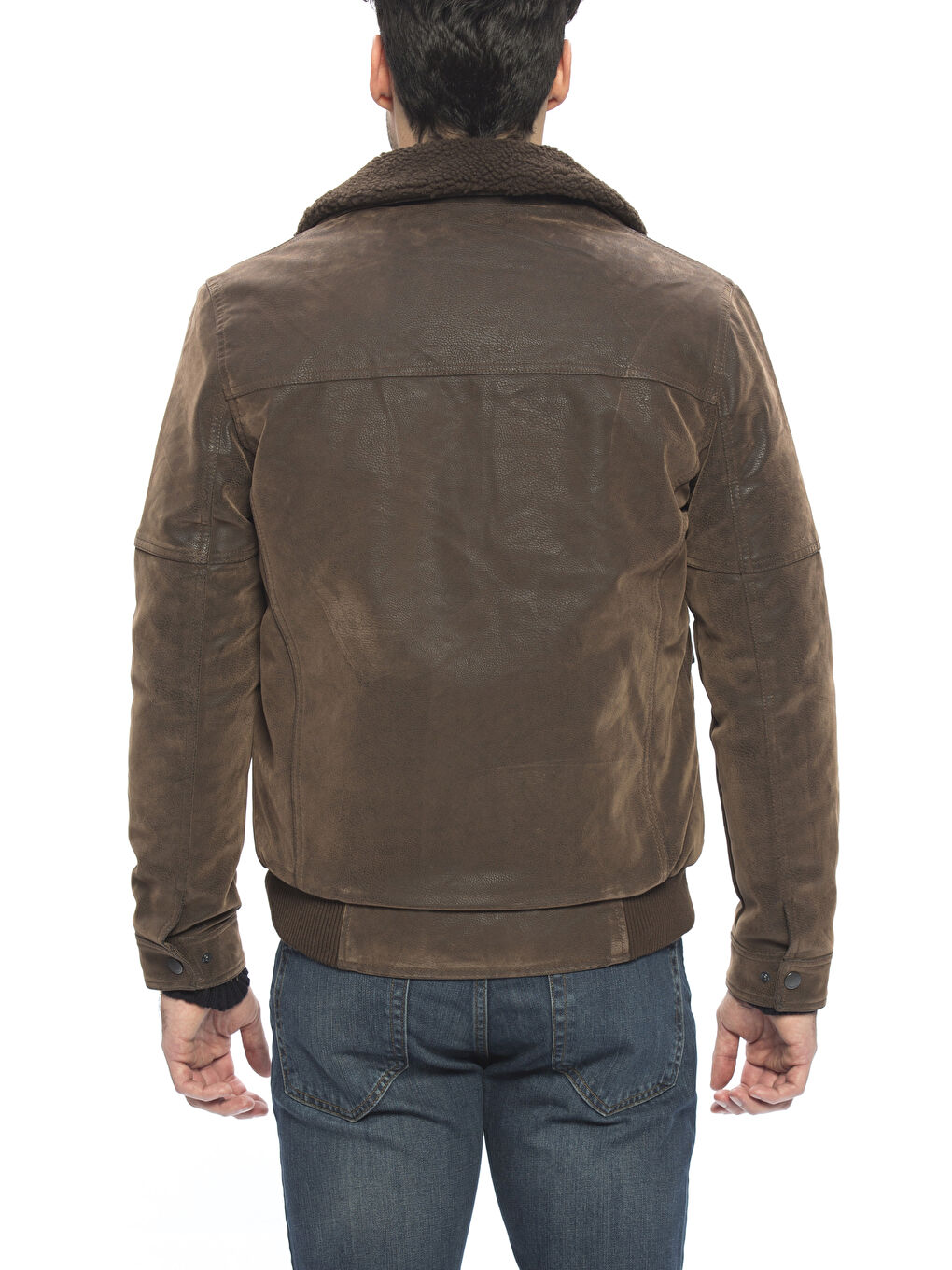 Kahverengi Açık Kahve Deri Görünümlü Mont-2