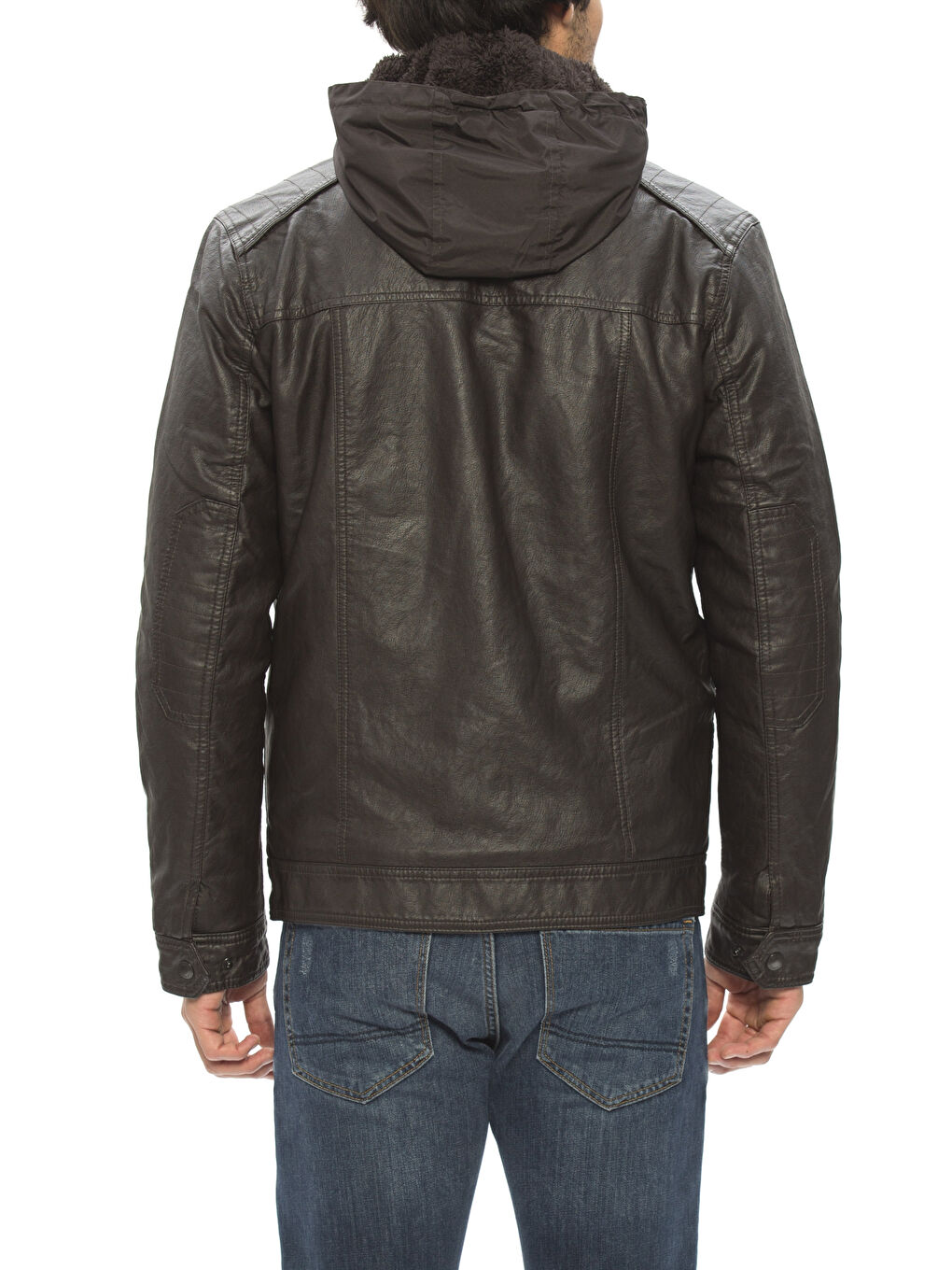 Kahverengi Koyu Kahverengı Deri Görünümlü Mont-2