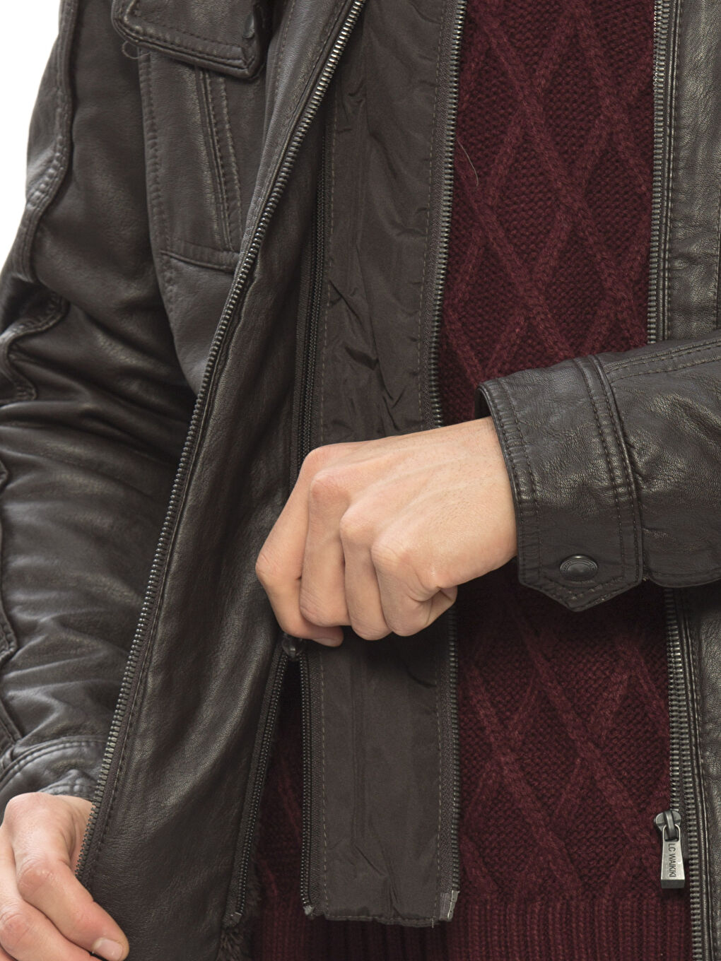 Kahverengi Koyu Kahverengı Deri Görünümlü Mont-4