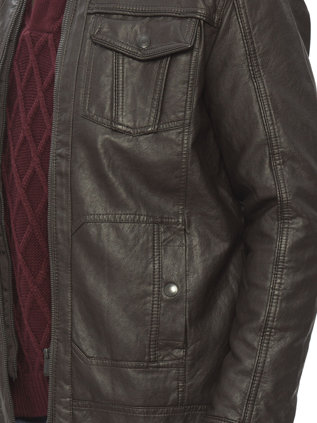 Kahverengi Koyu Kahverengı Deri Görünümlü Mont-5