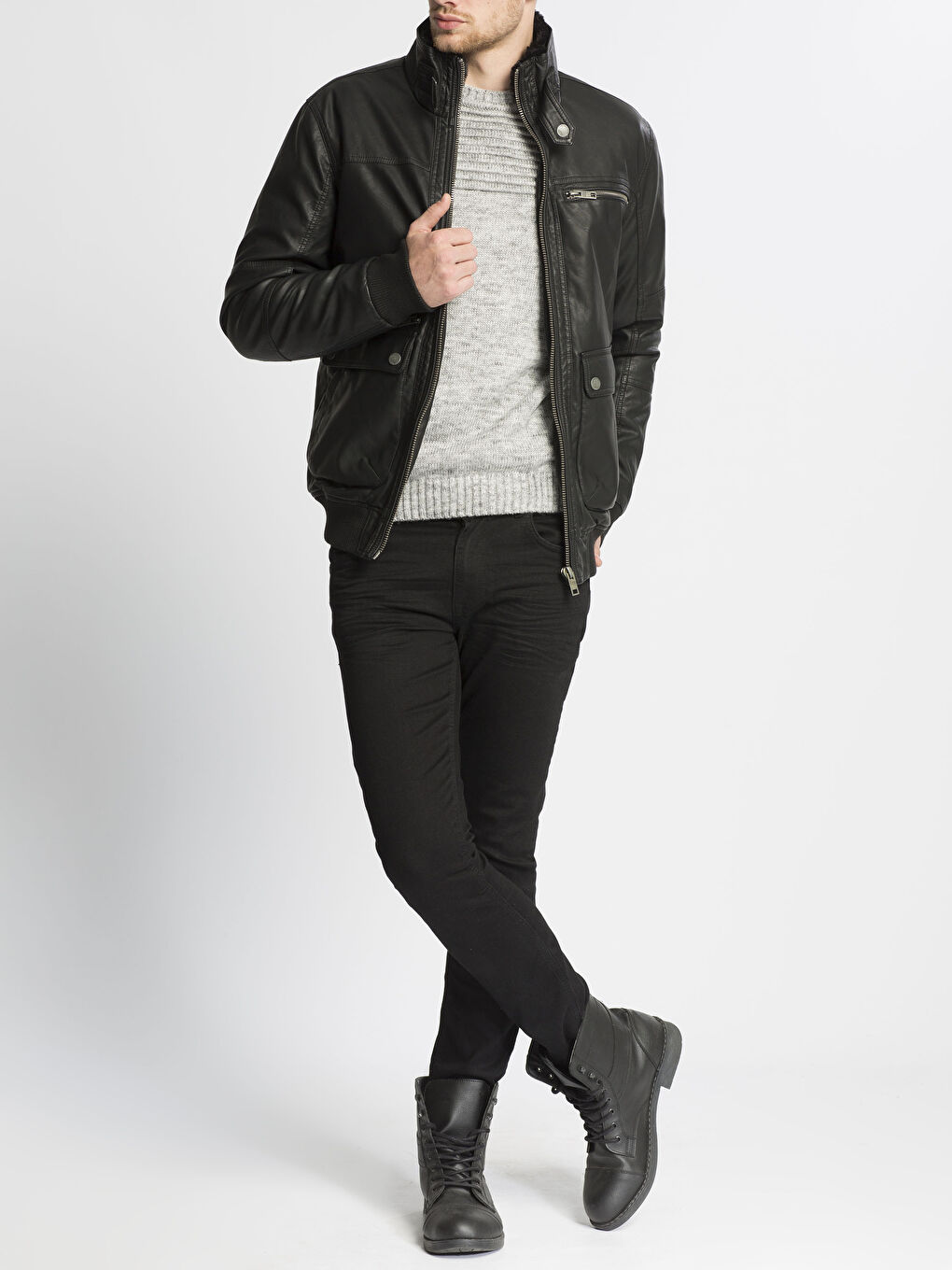 Yeni Siyah Deri Görünümlü Mont-3