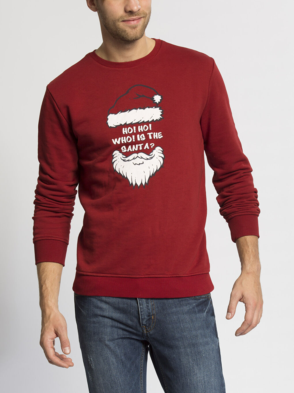 Kırmızı Regular Fit Yılbaşı Temalı Erkek Sweatshirt