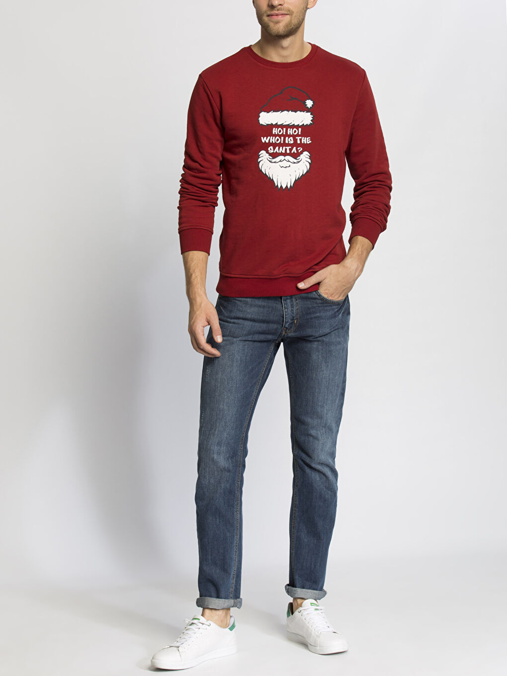 Kırmızı Regular Fit Yılbaşı Temalı Erkek Sweatshirt-2