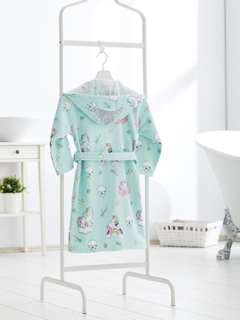 Turkuaz Uçuk Su Mavisi Çocuk Bornoz-1