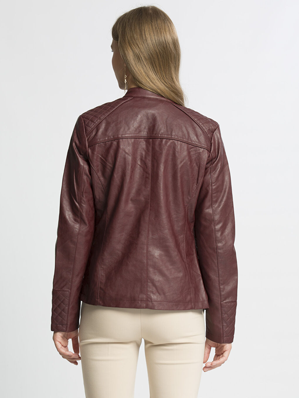 Bordo Deri Görünümlü Mont-1