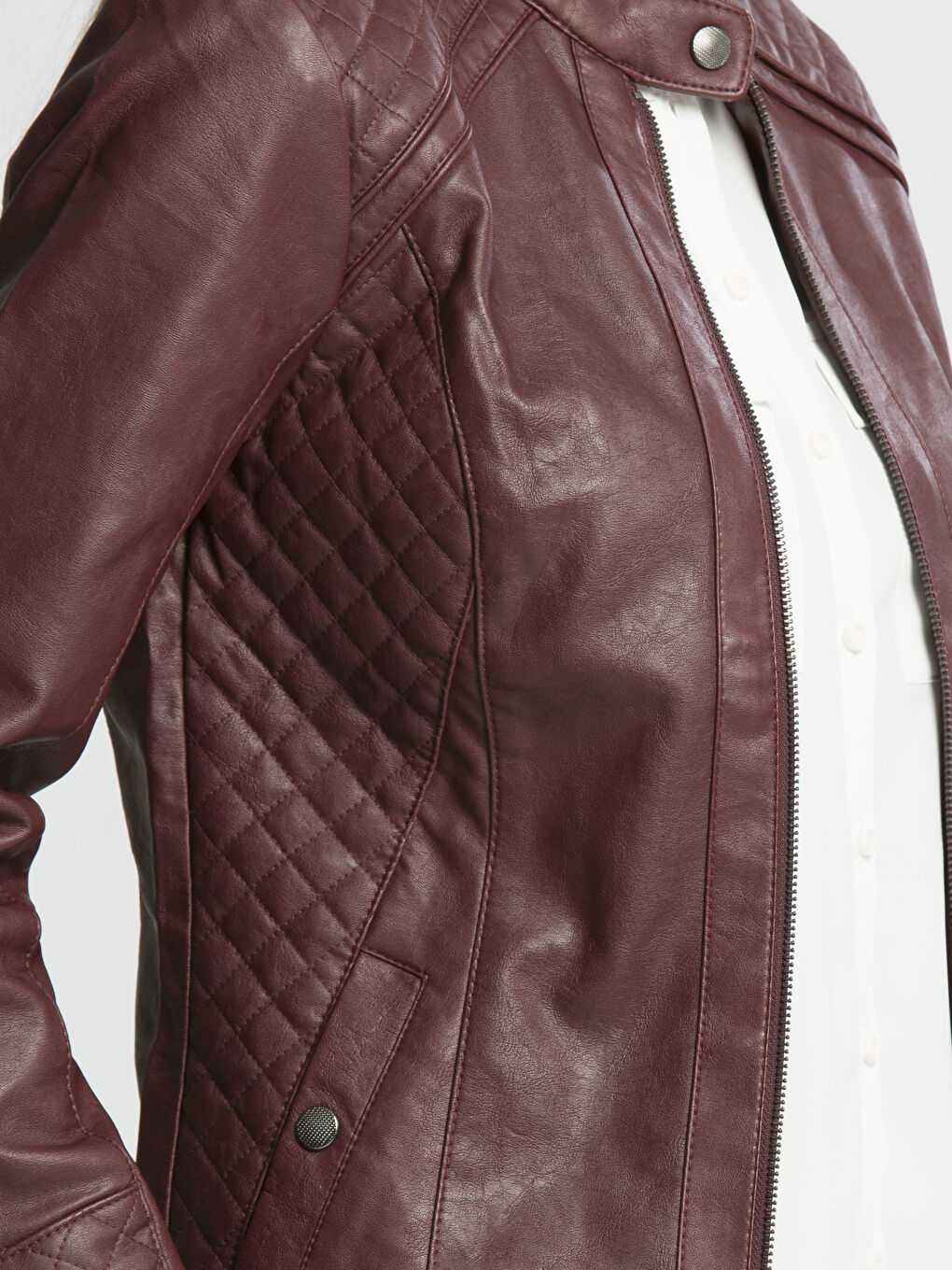 Bordo Deri Görünümlü Mont-3