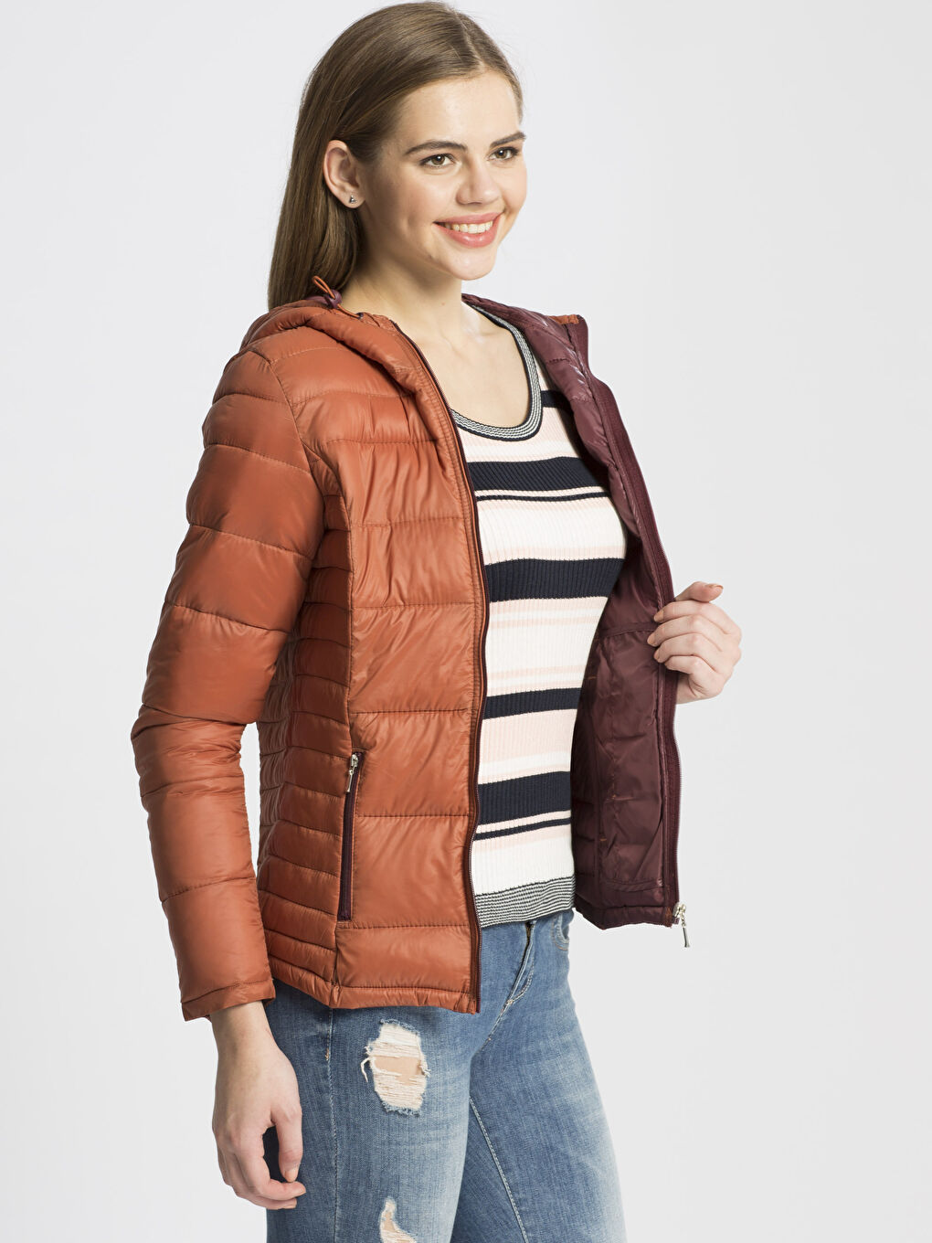 Kahverengi Kahve Şişme Mont-1