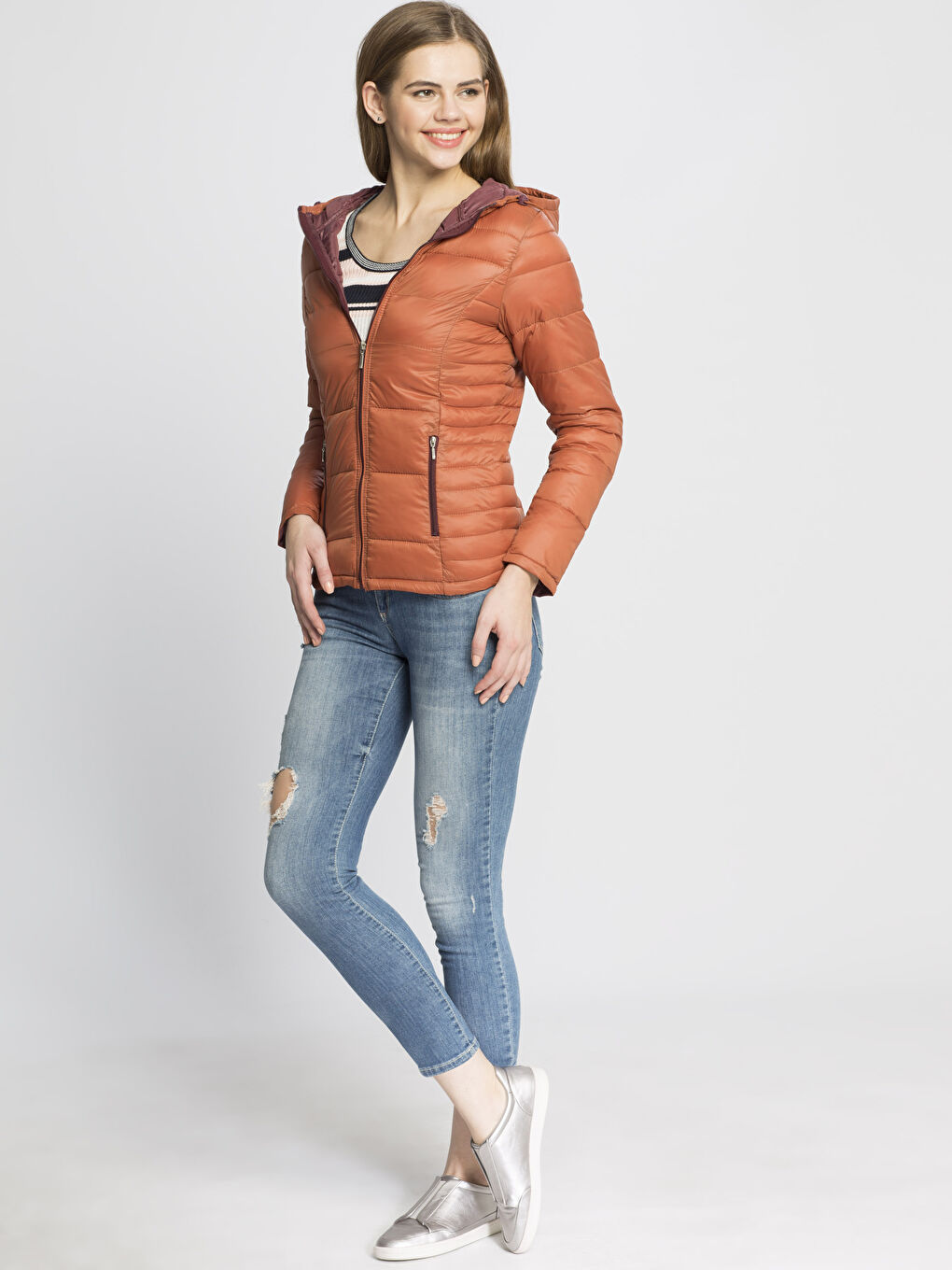 Kahverengi Kahve Şişme Mont-3