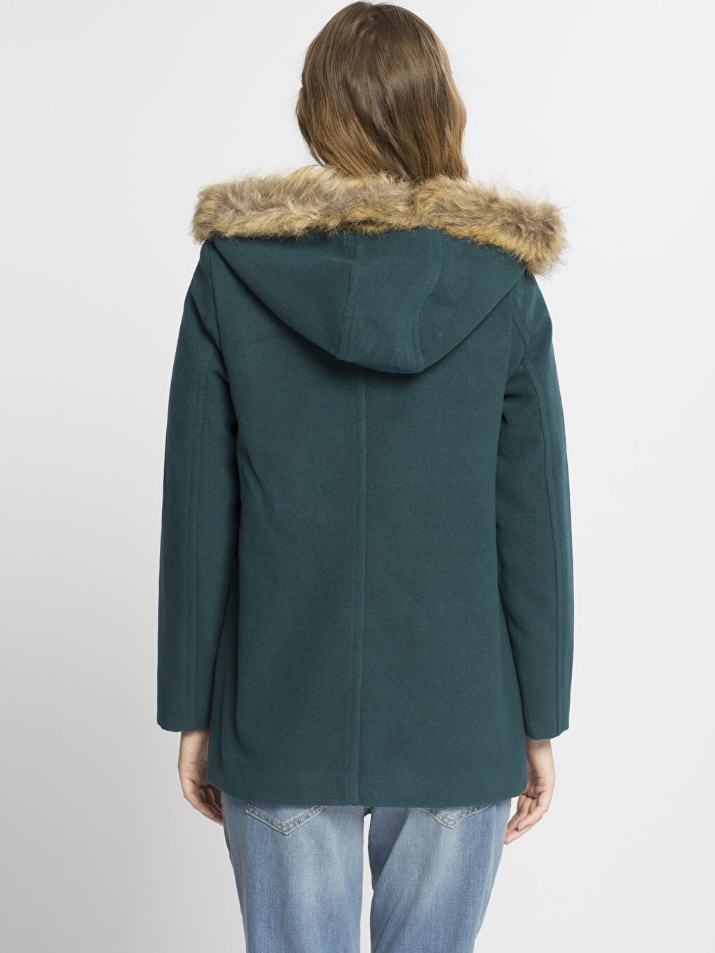 Yeşil Kapüşonlu Uzun Kollu Kadın Kaban-2