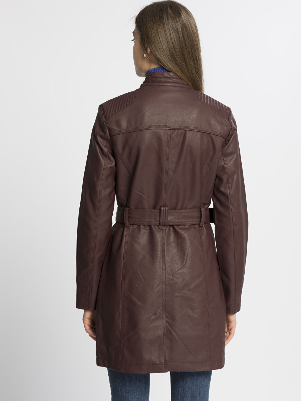 Bordo Deri Görünümlü Mont-2