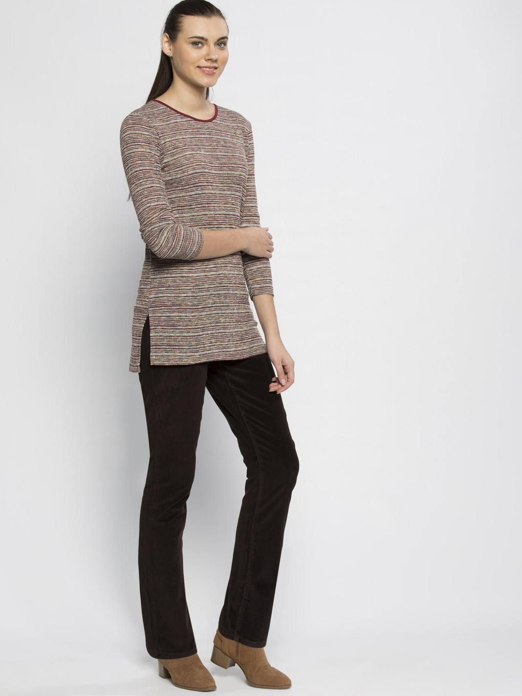 Kahverengi Yüksek Bel Regular Fit Kadın Kadife Pantolon-2