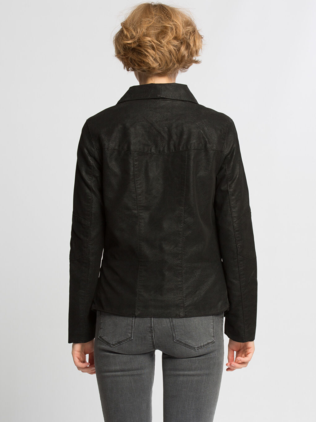 Siyah Deri Görünümlü Mont-2