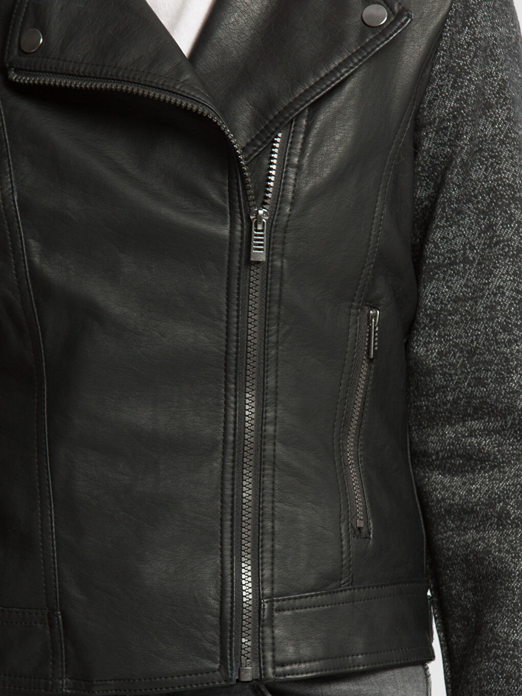 Siyah Deri Görünümlü Mont-3