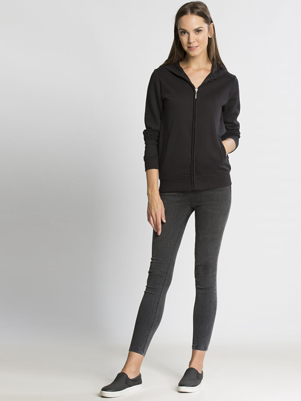 Siyah Fermuarlı Sweatshirt-2