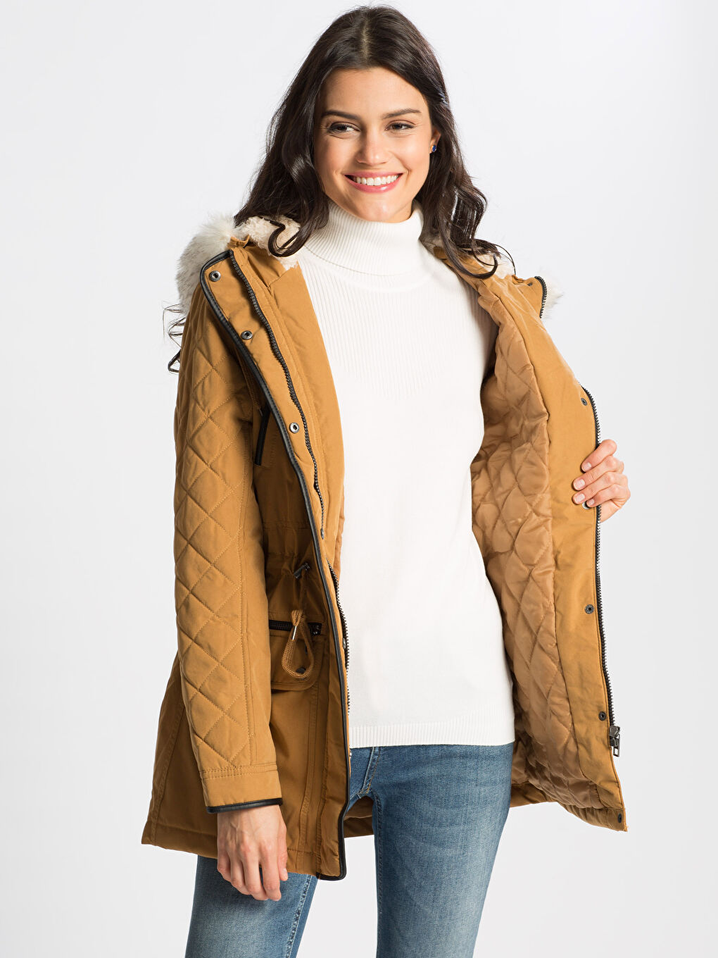 Woman BEIGE Parka Coat-1