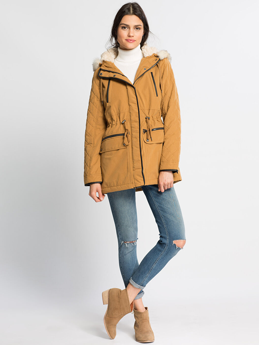 Woman BEIGE Parka Coat-3
