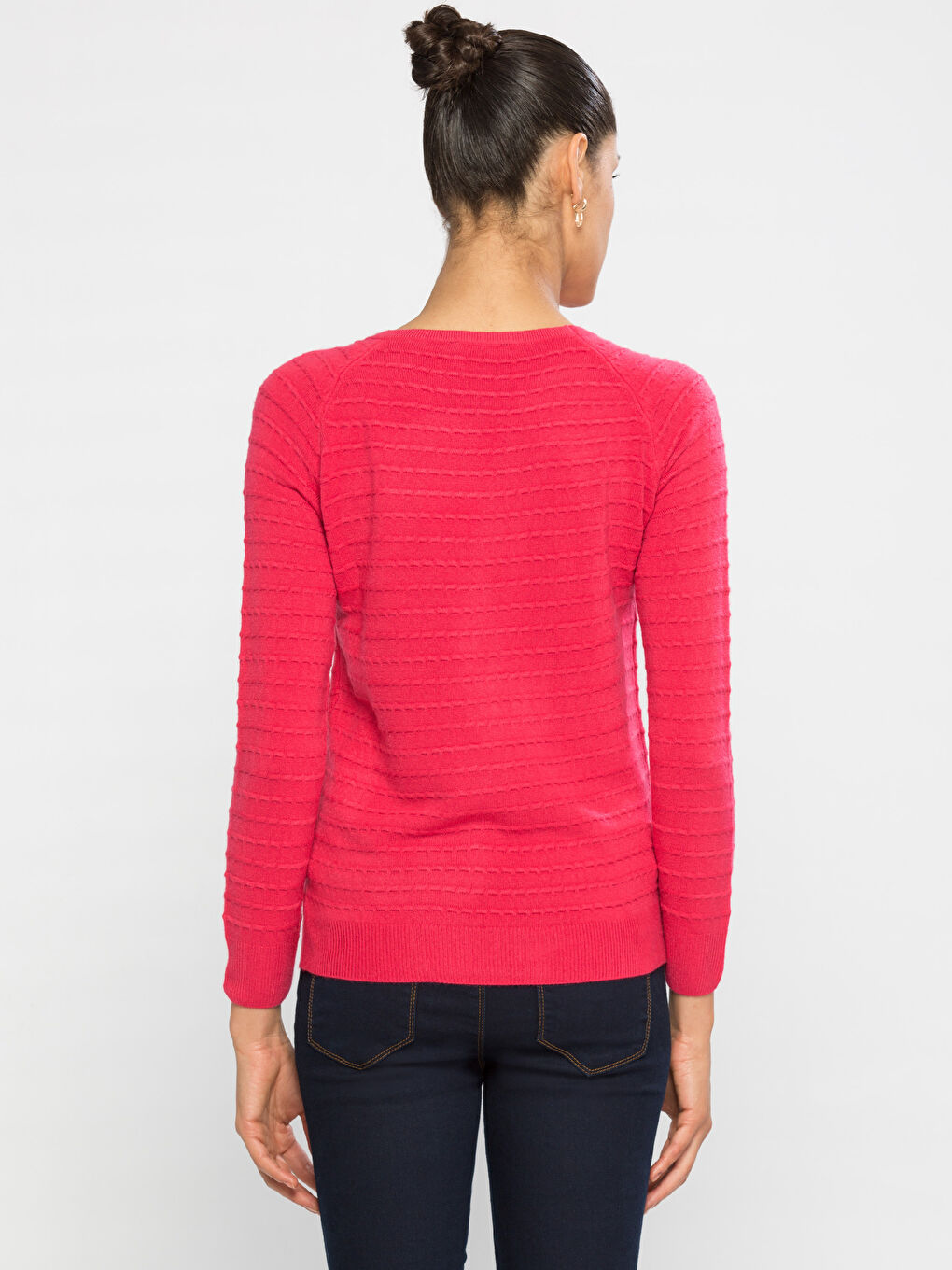 Fuşya Düz Bisiklet Yaka Kazak-1