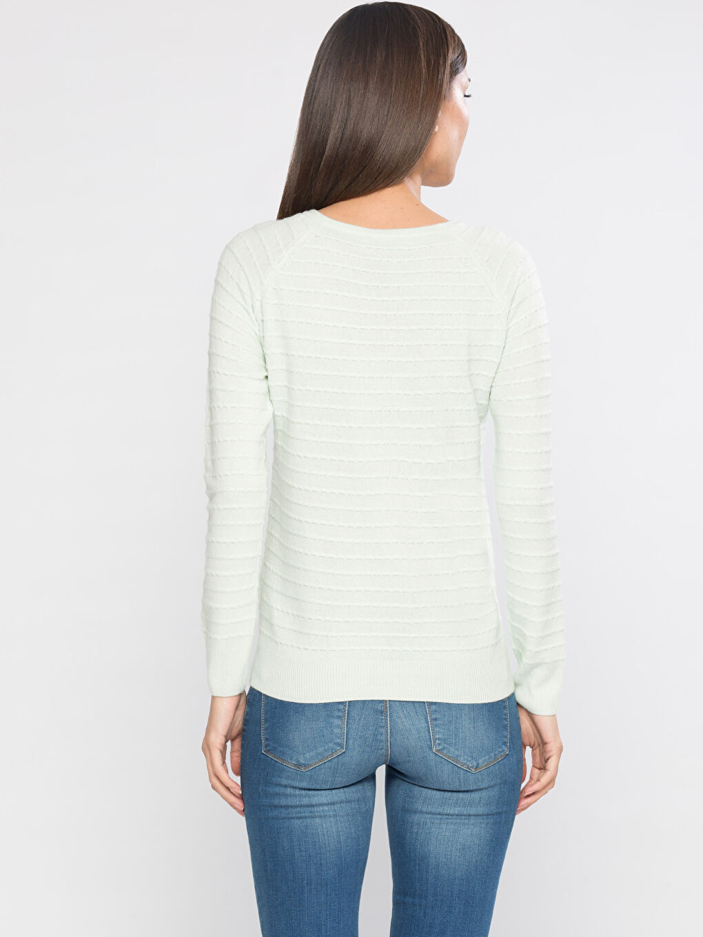 Yeşil Düz Bisiklet Yaka Kazak-1