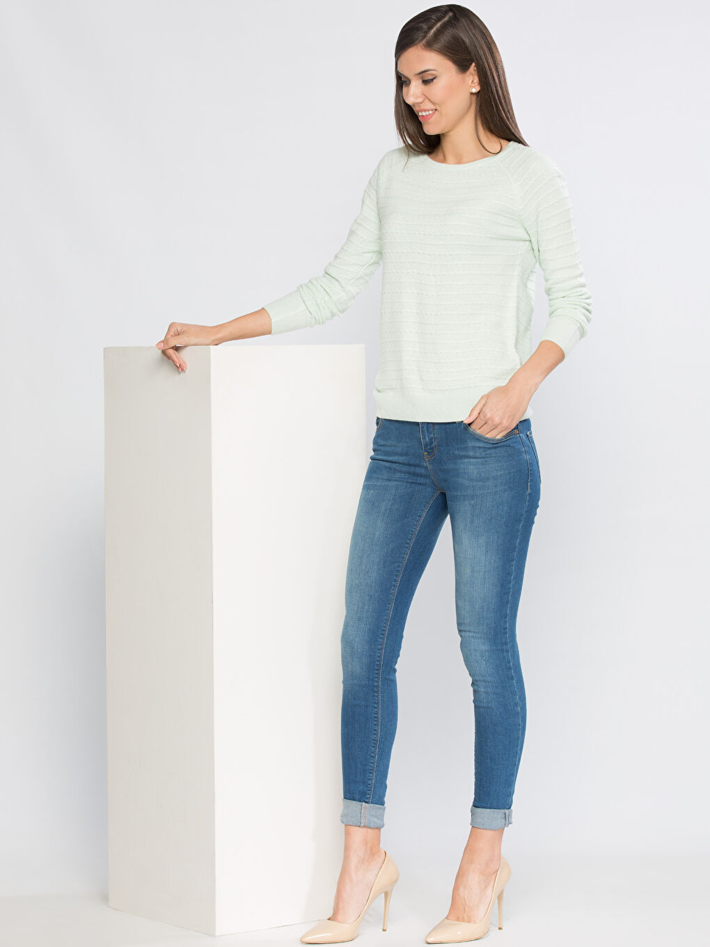 Yeşil Düz Bisiklet Yaka Kazak-2